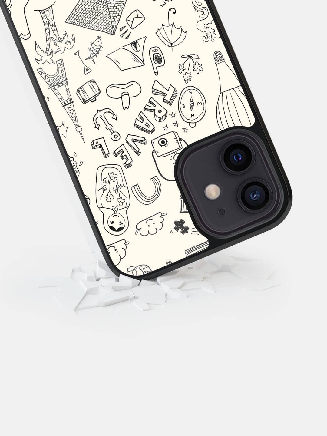 Travel Doodle White - iPhone 12 Bumper Cover