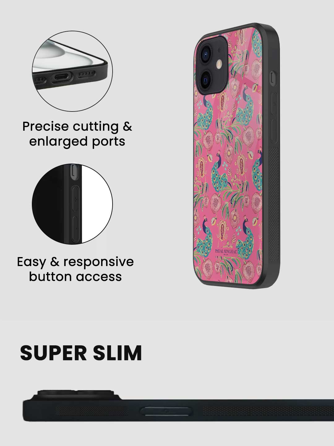 Payal Singhal Anaar and Mor Pink - iPhone 12 Glass Cover