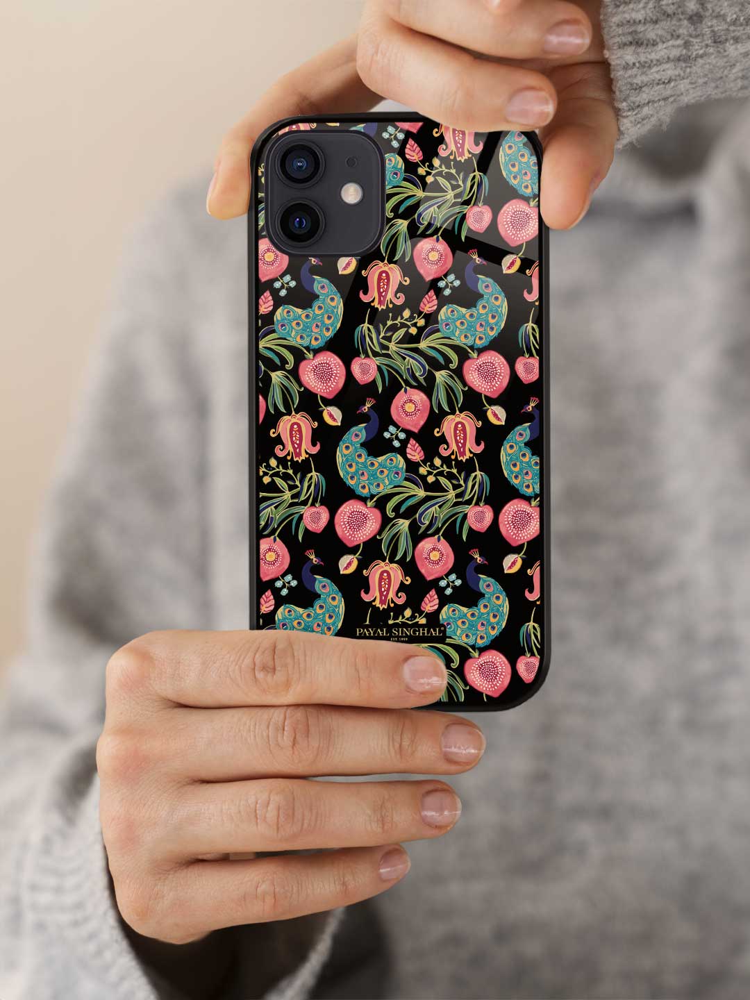 Payal Singhal Anaar and Mor Black - iPhone 12 Glass Cover