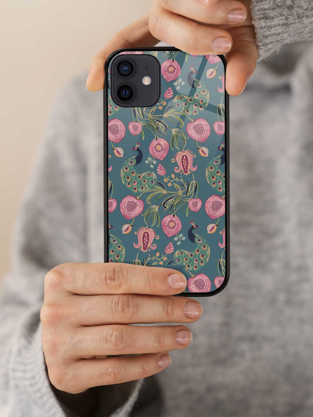 Payal Singhal Anaar and Mor Blue - iPhone 12 Glass Cover