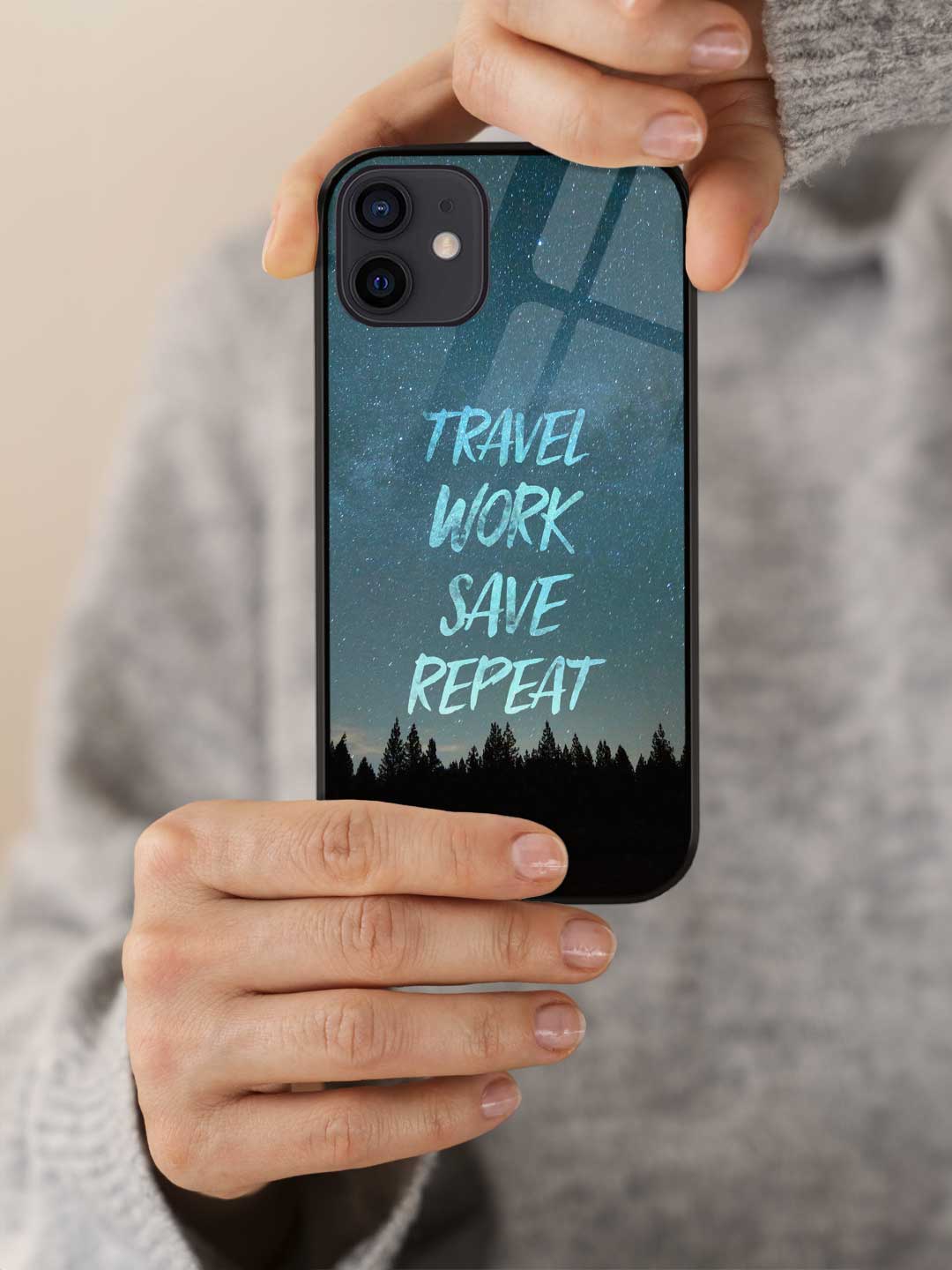 Travel Work Save Repeat - iPhone 12 Glass Cover
