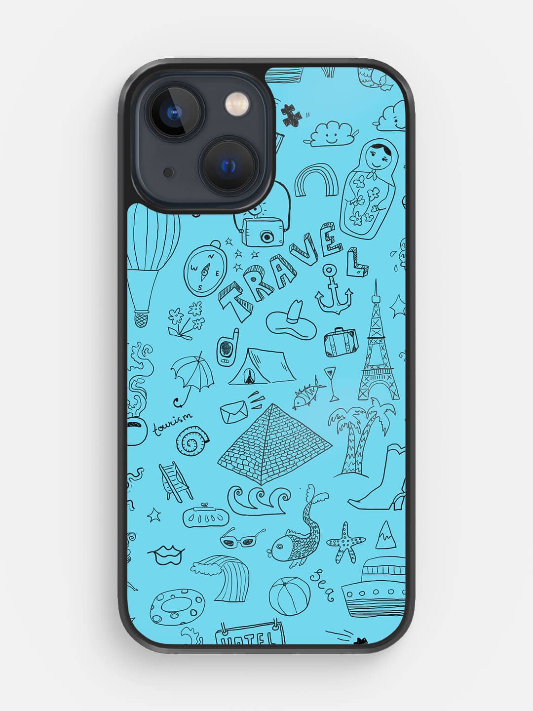 Travel Doodle Blue - iPhone 13 Cover