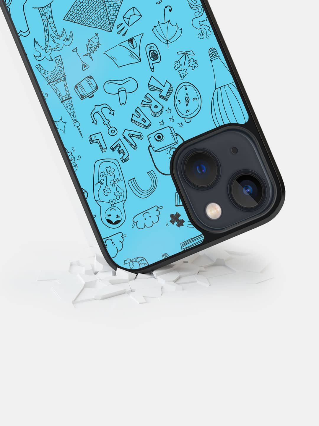 Travel Doodle Blue - iPhone 13 Cover