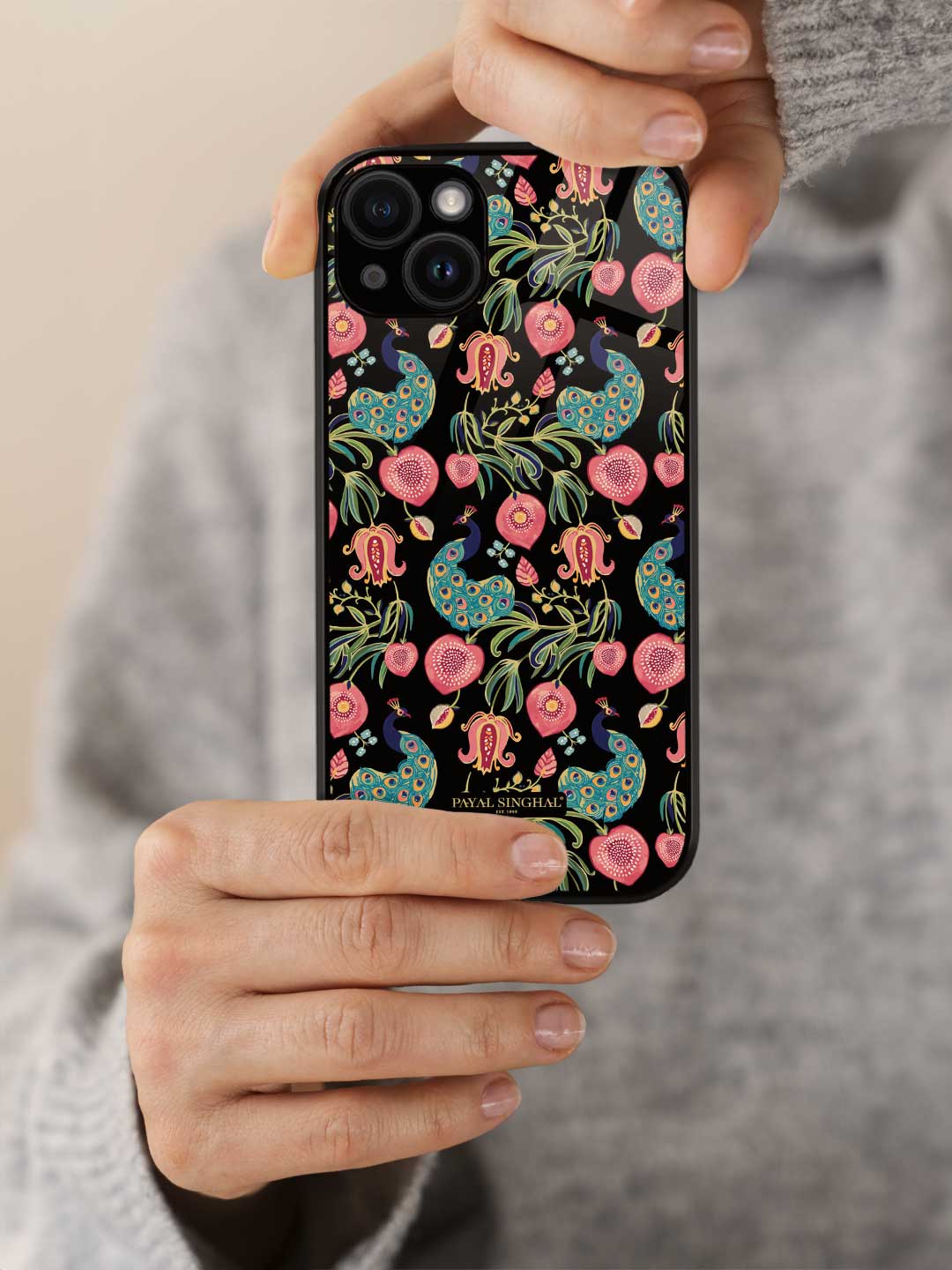 Payal Singhal Anaar and Mor Black - iPhone 13 Glass Cover