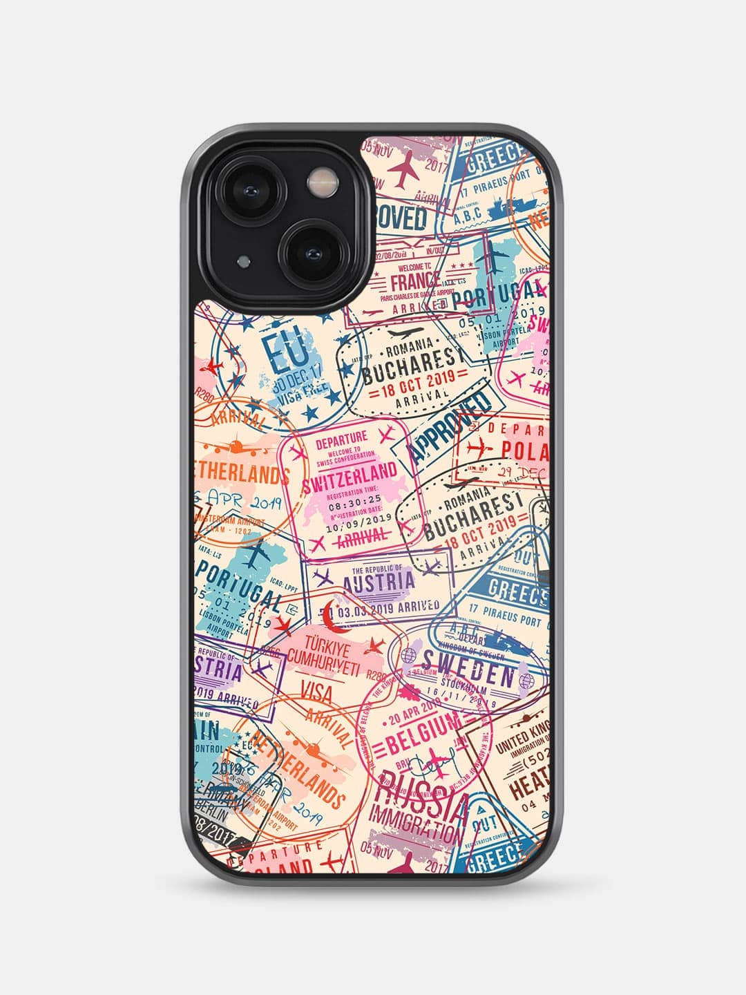 Immigration Stamps Beige - iPhone 14 Cover