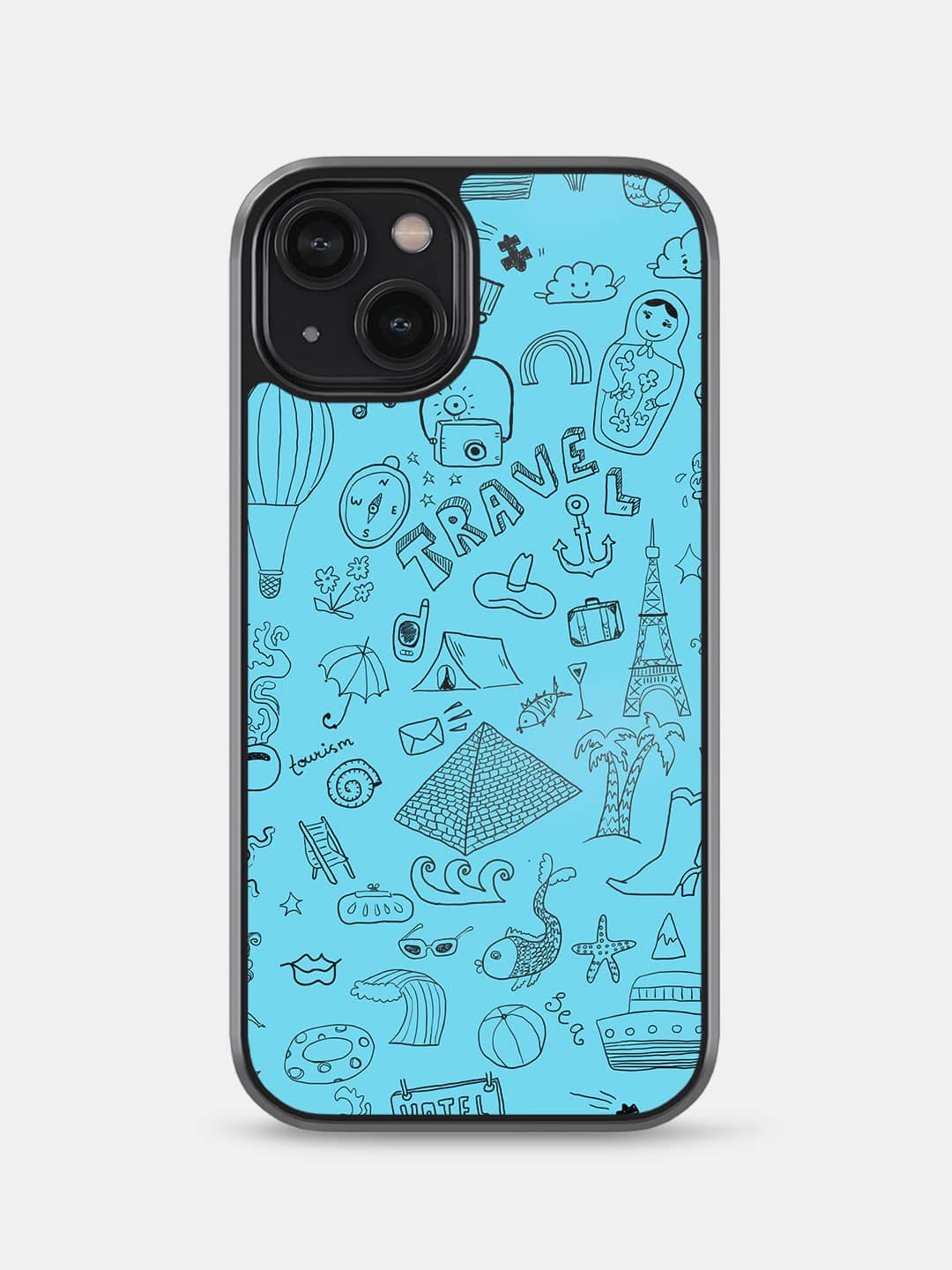 Travel Doodle Blue - iPhone 14 Cover