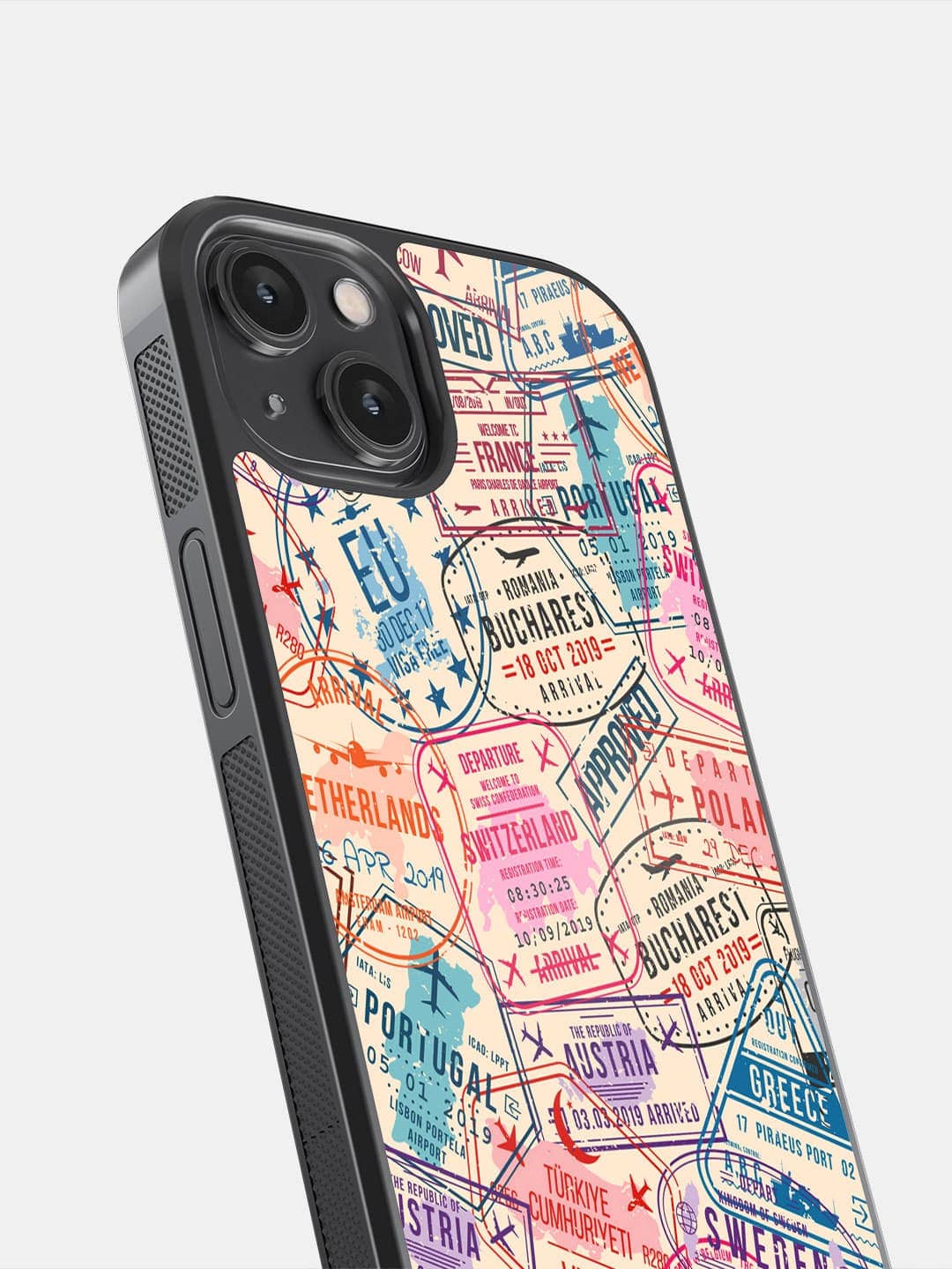 Immigration Stamps Beige - iPhone 14 Cover