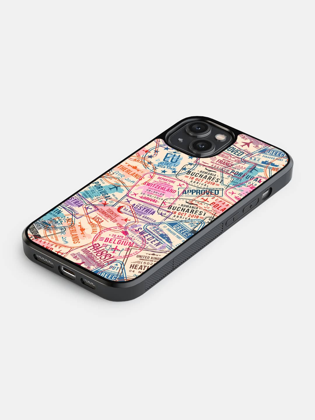 Immigration Stamps Beige - iPhone 14 Cover