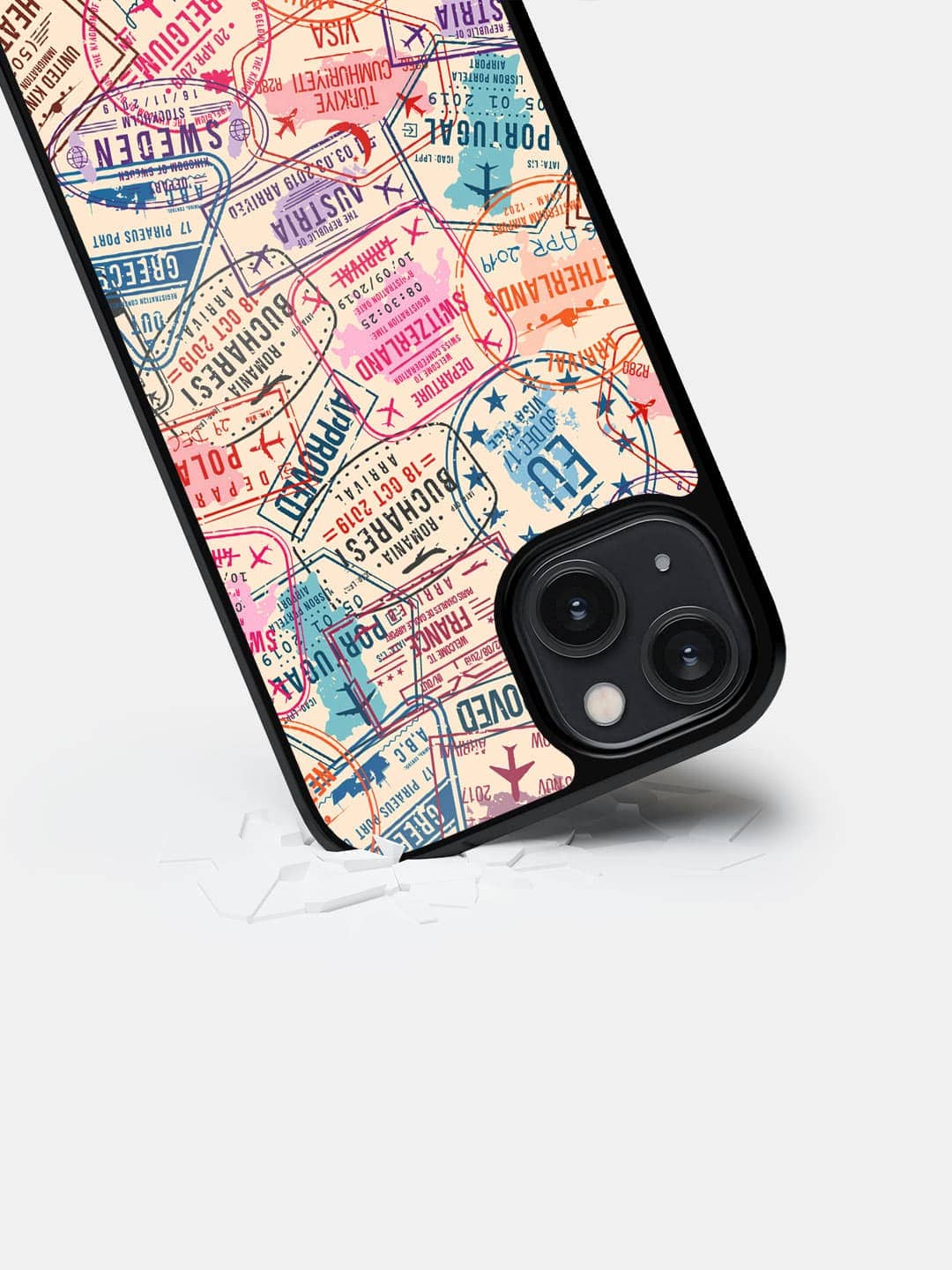 Immigration Stamps Beige - iPhone 14 Cover