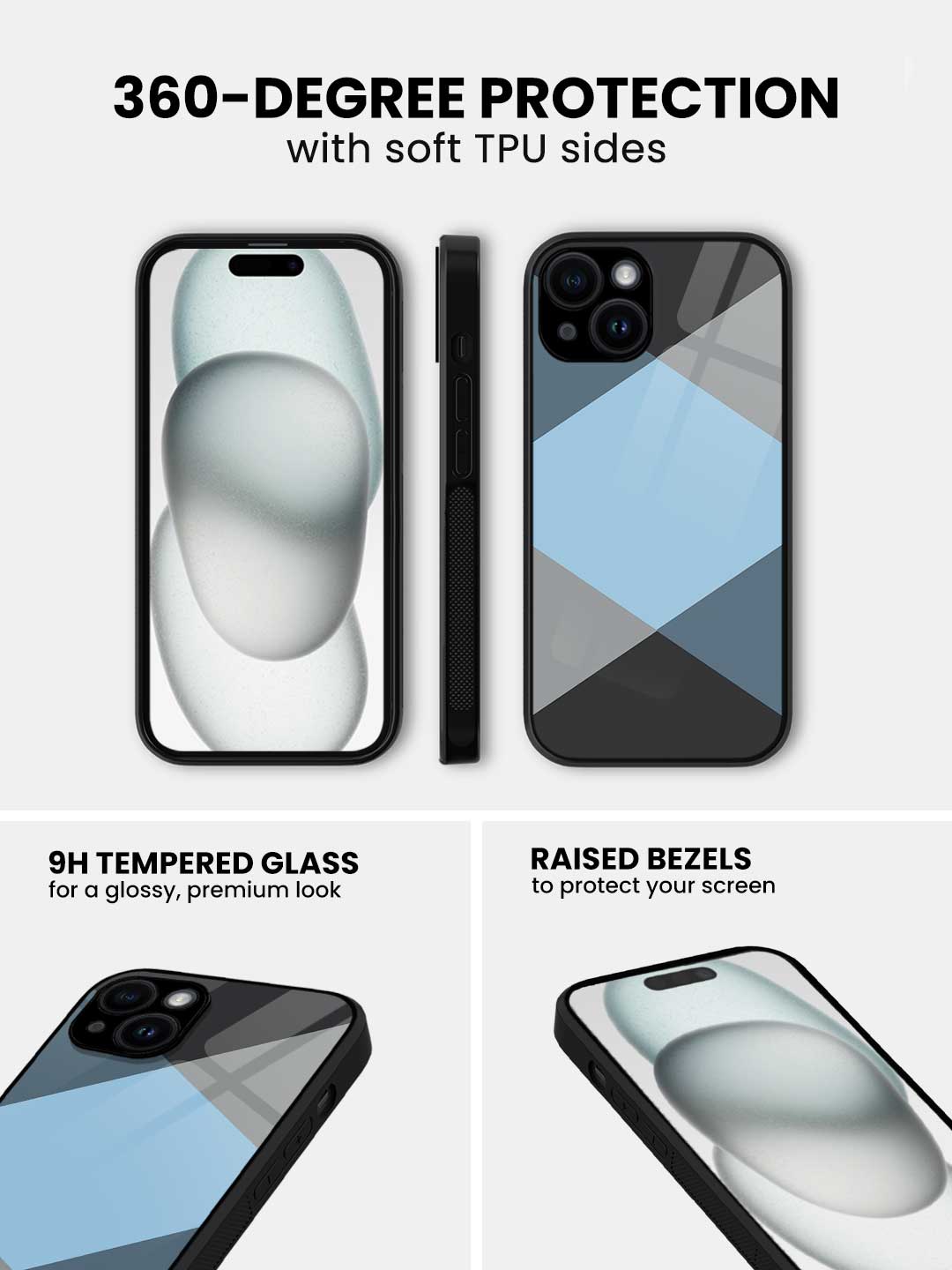 Criss Cross Blue - iPhone 15 Glass Cover