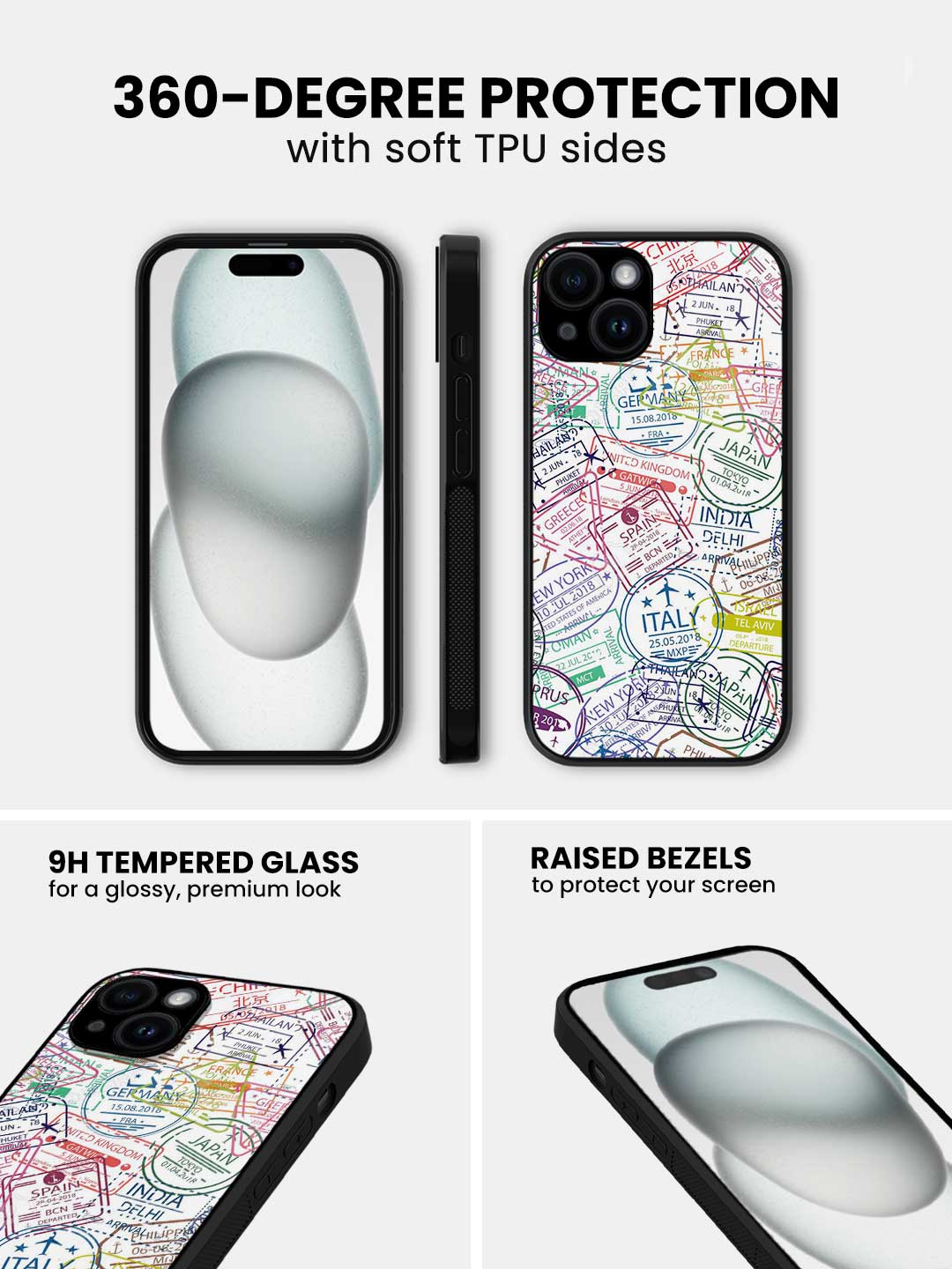 Immigration Stamps White - iPhone 14 Glass Cover