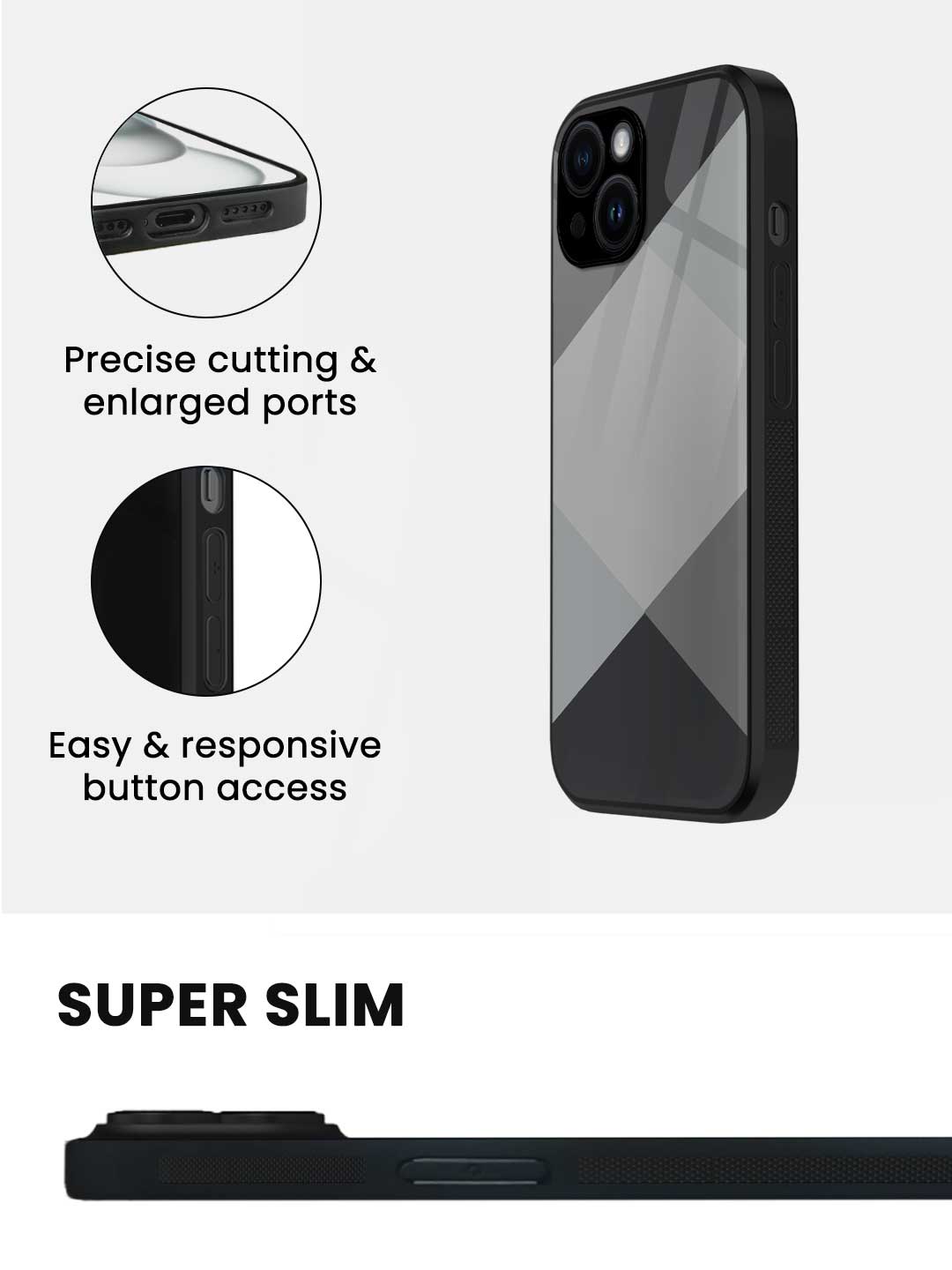 Criss Cross Grey - iPhone 15 Glass Cover