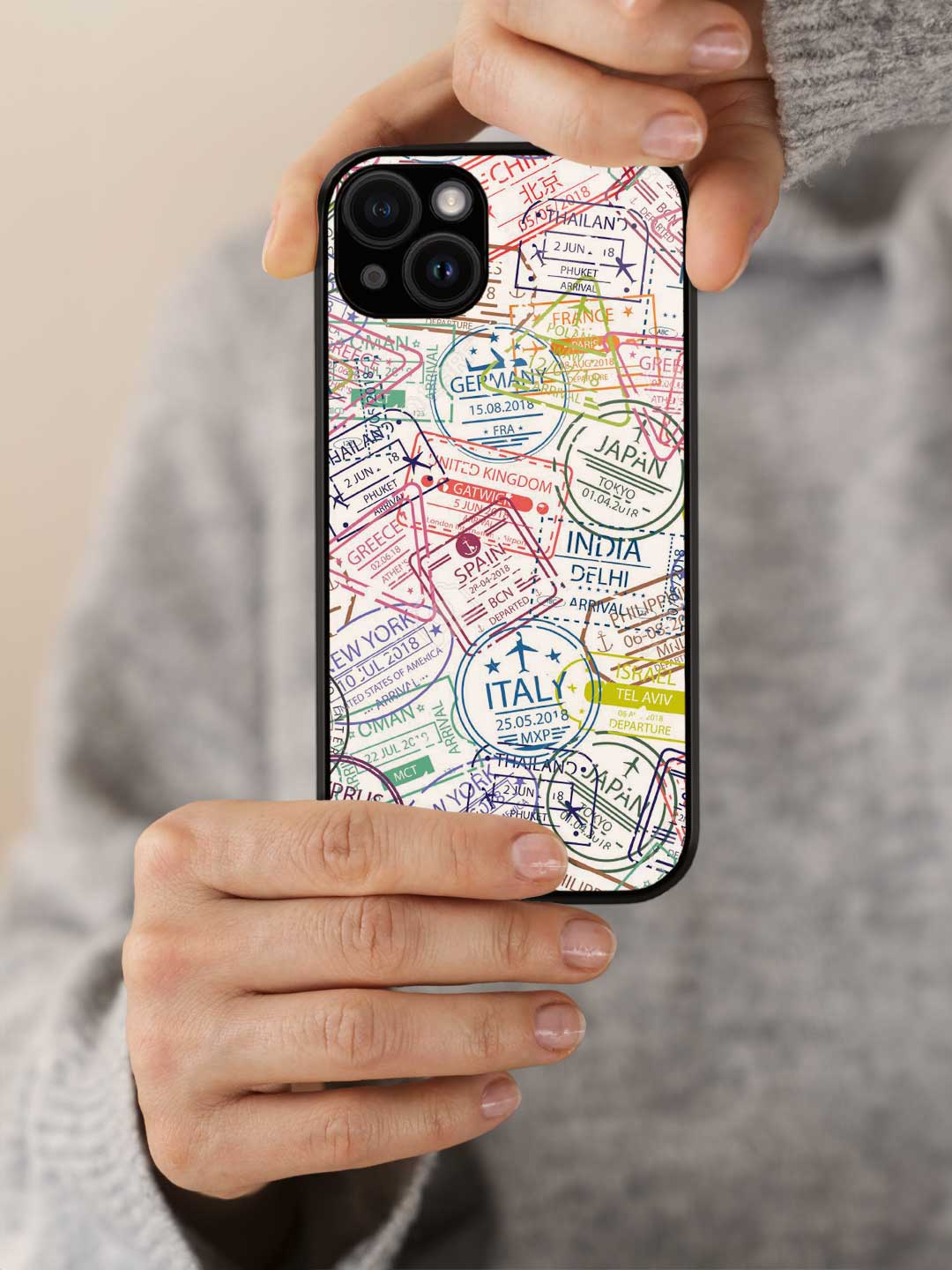 Immigration Stamps White - iPhone 14 Glass Cover