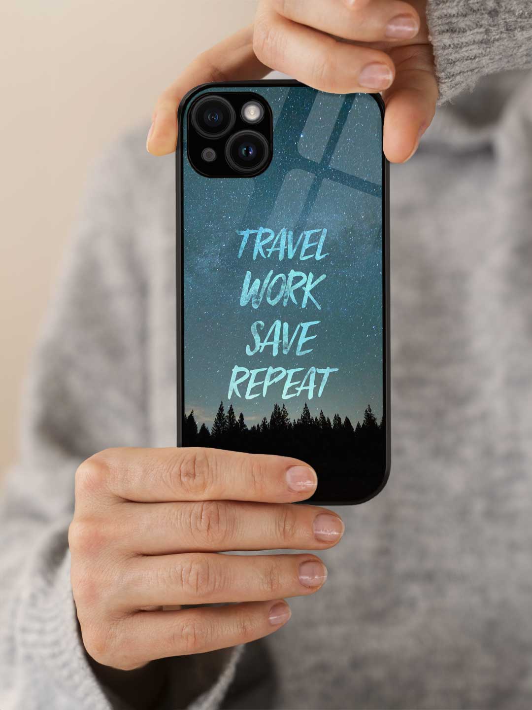 Travel Work Save Repeat - iPhone 14 Glass Cover