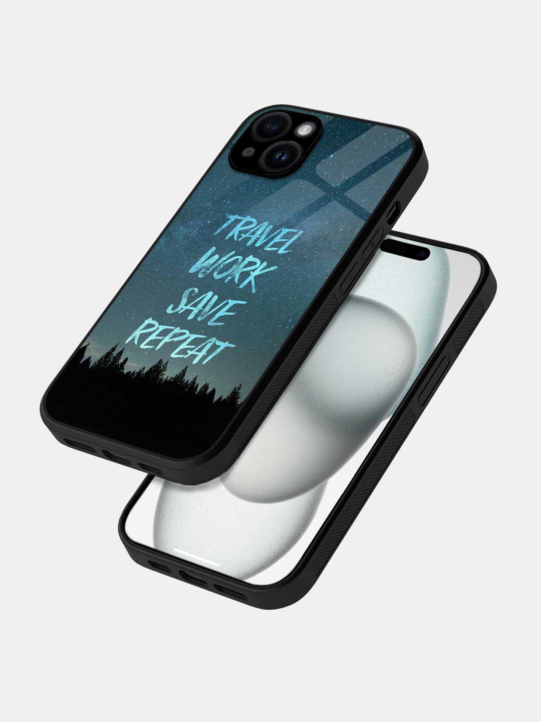 Travel Work Save Repeat - iPhone 14 Glass Cover