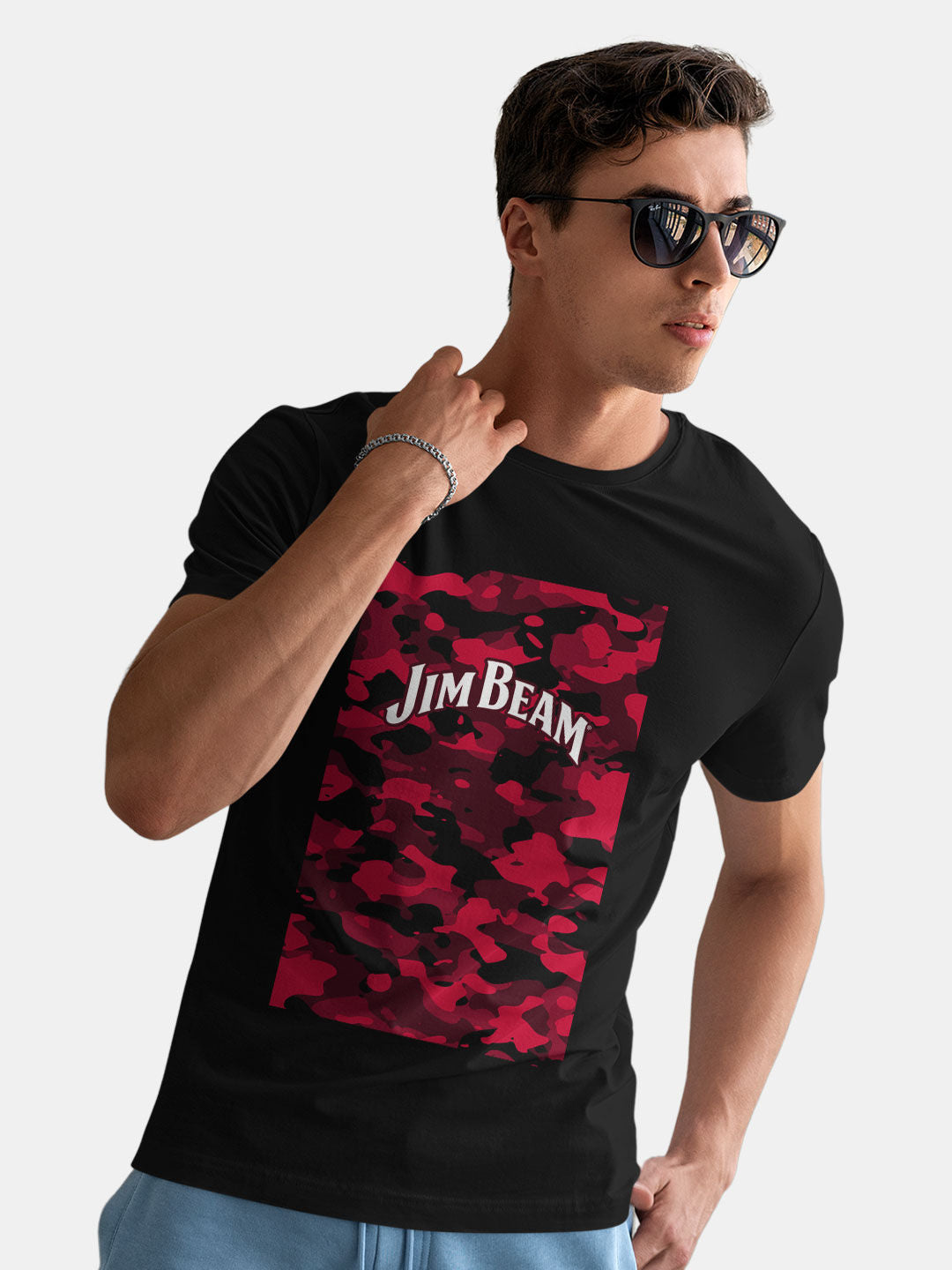 Jim Beam Camo Red - Mens T-Shirt Black Small