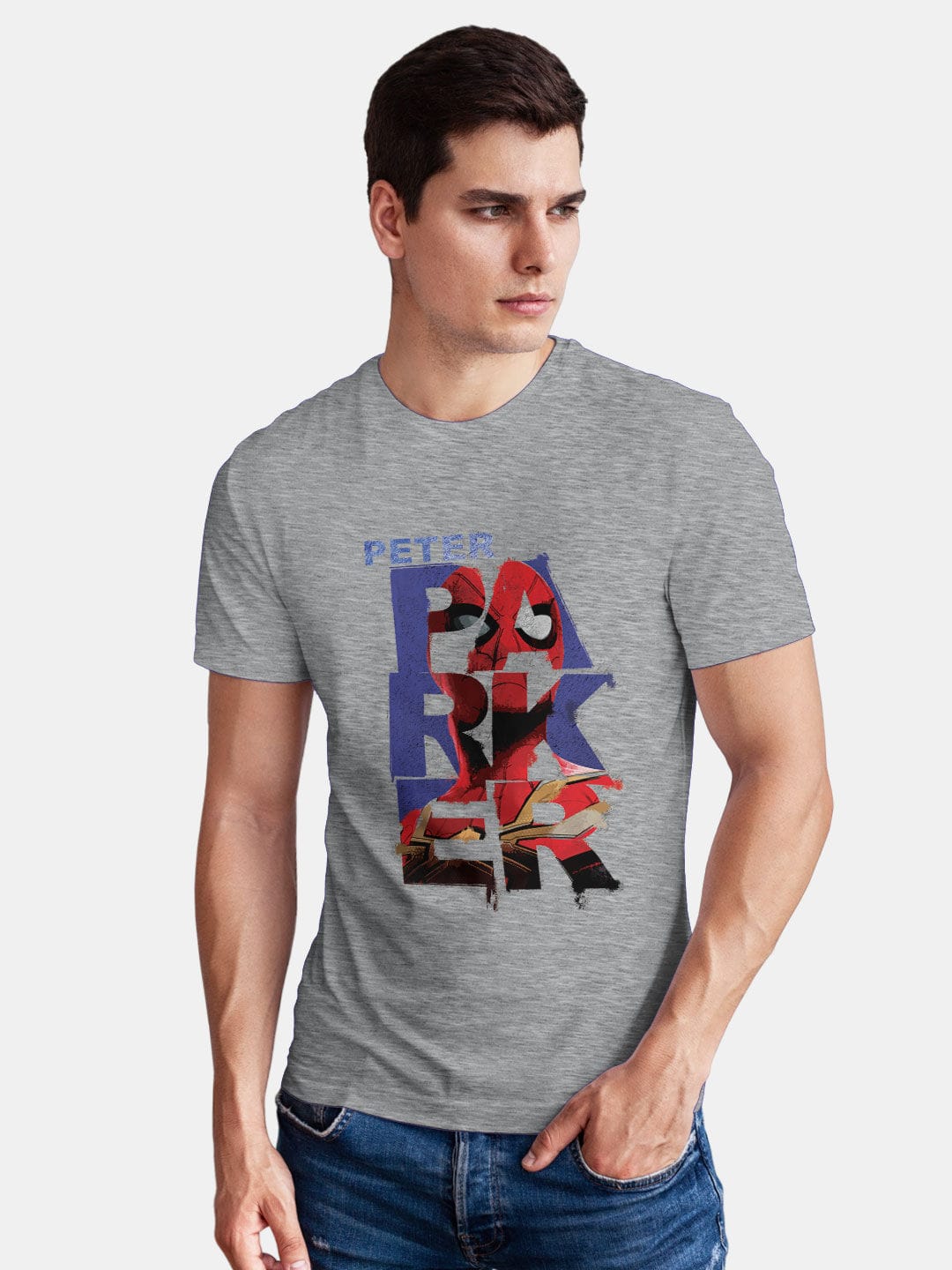 Peter Parker Grunge - Mens T-Shirt Grey Melange Medium