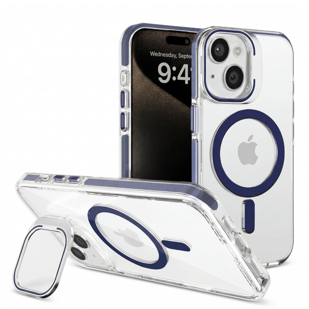 Clear Kickstand iPhone Case for iPhone 15 Plus Navy Blue | Macmerise