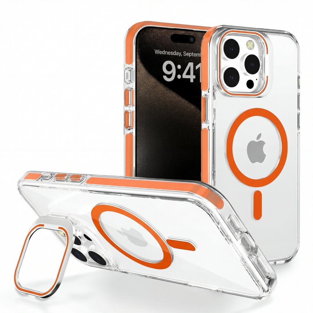 Clear Kickstand iPhone Case for iPhone 15 Pro Max Orange | Macmerise