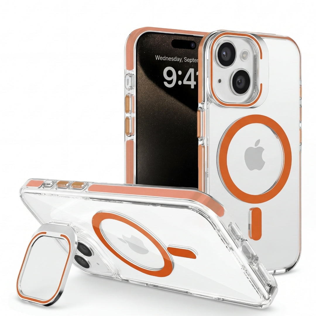 Clear Kickstand iPhone Case for iPhone 15 Plus Orange | Macmerise