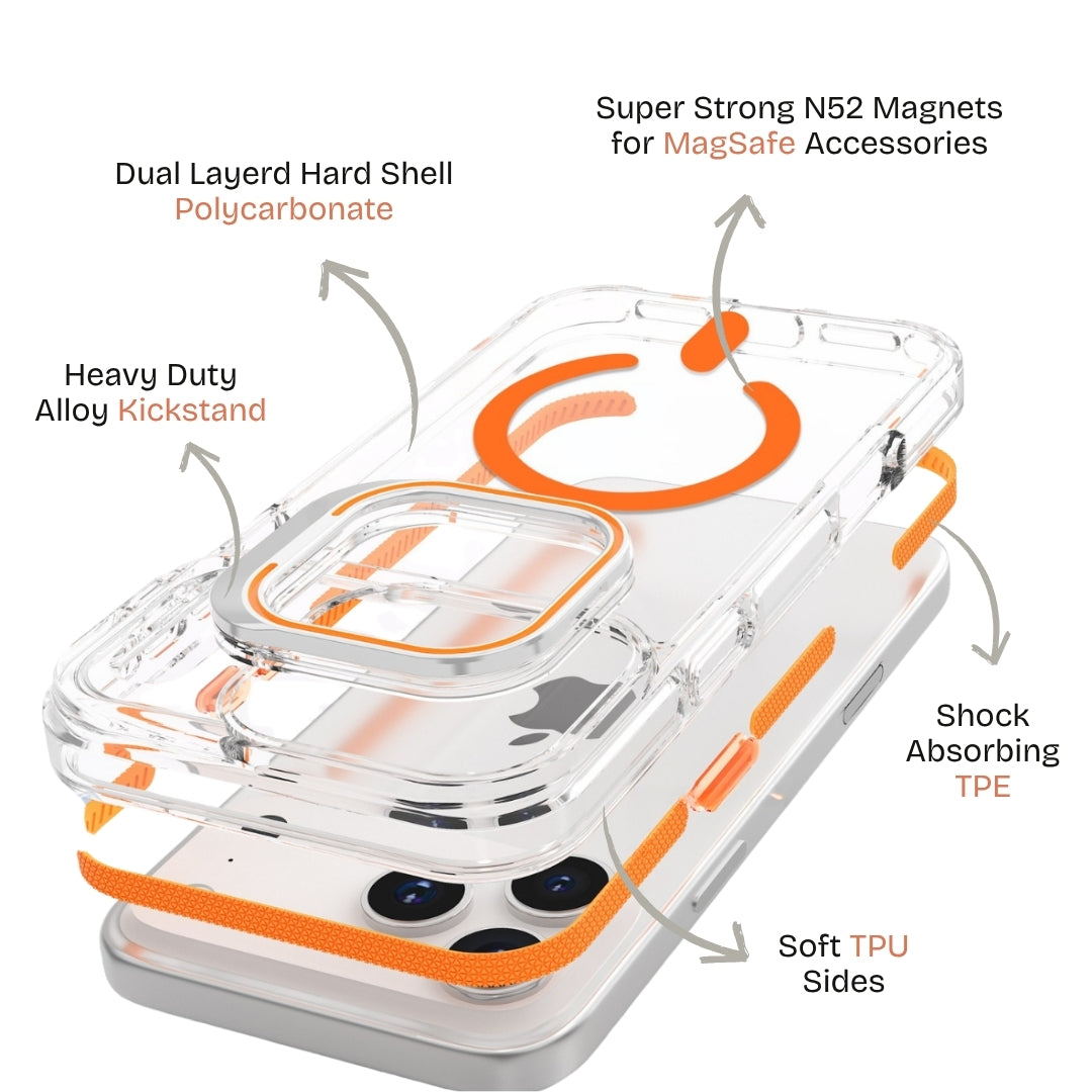 Clear Kickstand iPhone Case for iPhone 15 Pro Max Orange | Macmerise