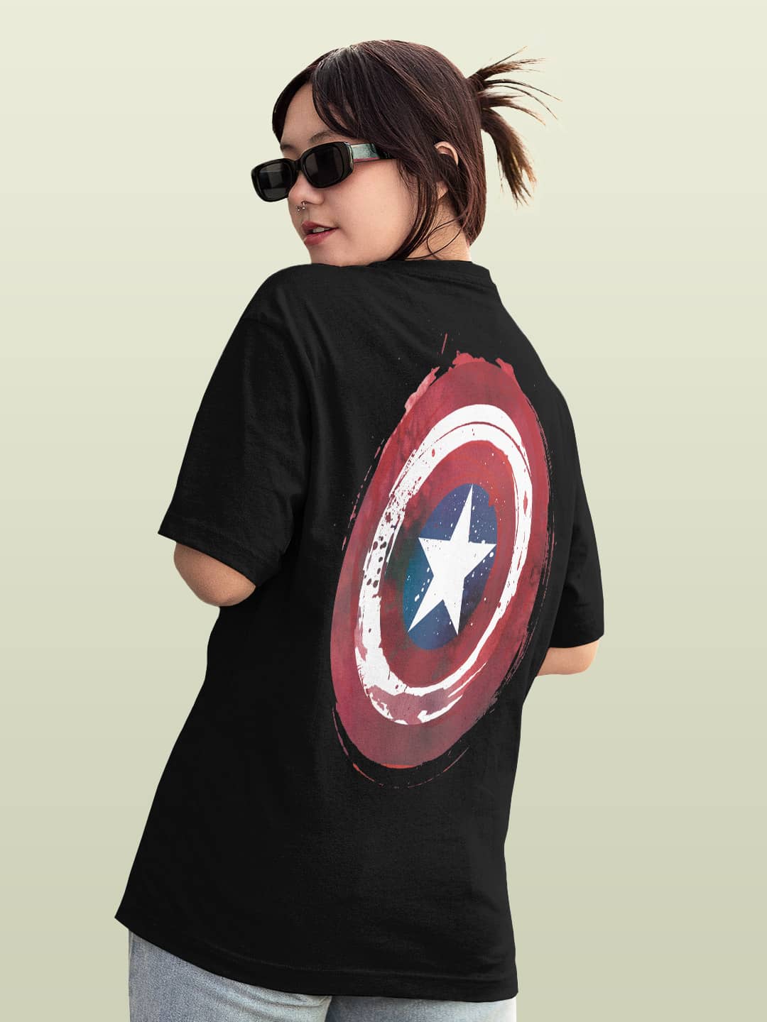 Captains Shield Symbolic - Womens Oversized T-Shirt Black XXL