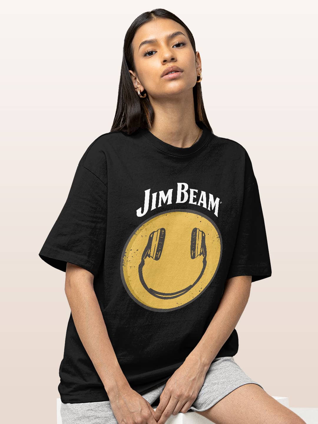 jimbeamsmileyblack-womensoversizedt-shirt-black-small