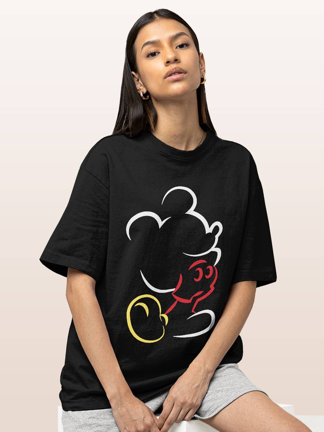 mickeysilhouettestroke-womensoversizedt-shirt-black-xl