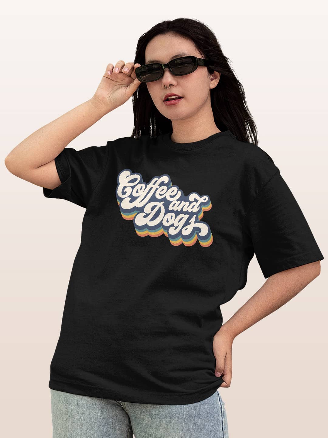 Coffee and Dogs - Womens Oversized T-Shirt Black Small