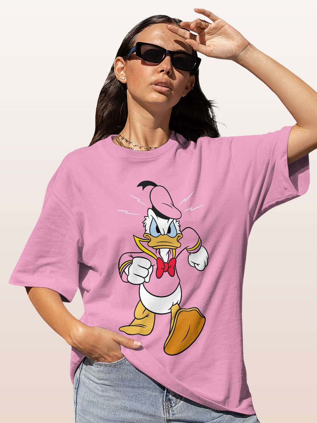 Angry Donald - Womens Oversized T-Shirt Baby Pink Medium