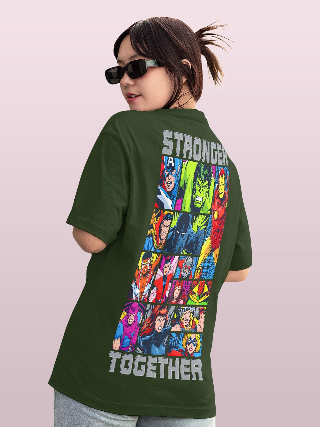 Avengers Stronger Together - Womens Oversized T-Shirt Olive Green XXL