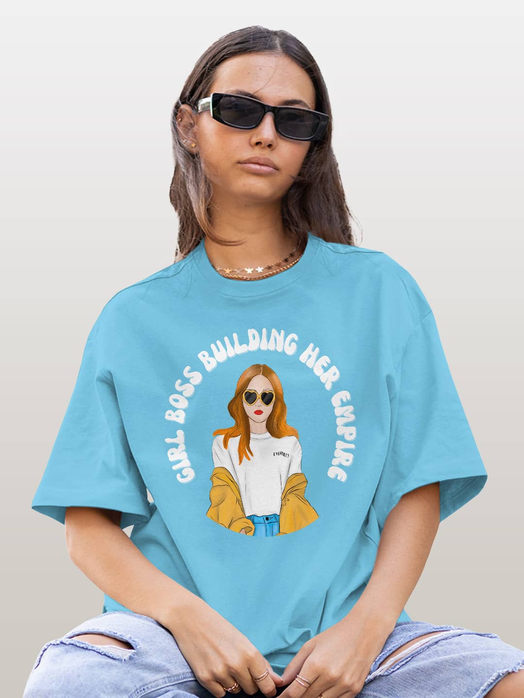 Girl Boss Building Empire - Womens Oversized T-Shirt Sky Blue Medium
