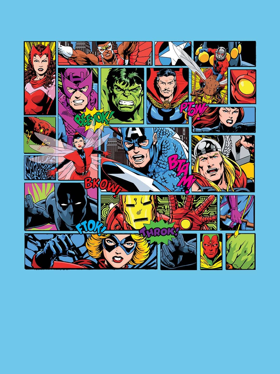 Comic Superheroes Mashup - Womens Oversized T-Shirt Sky Blue Small