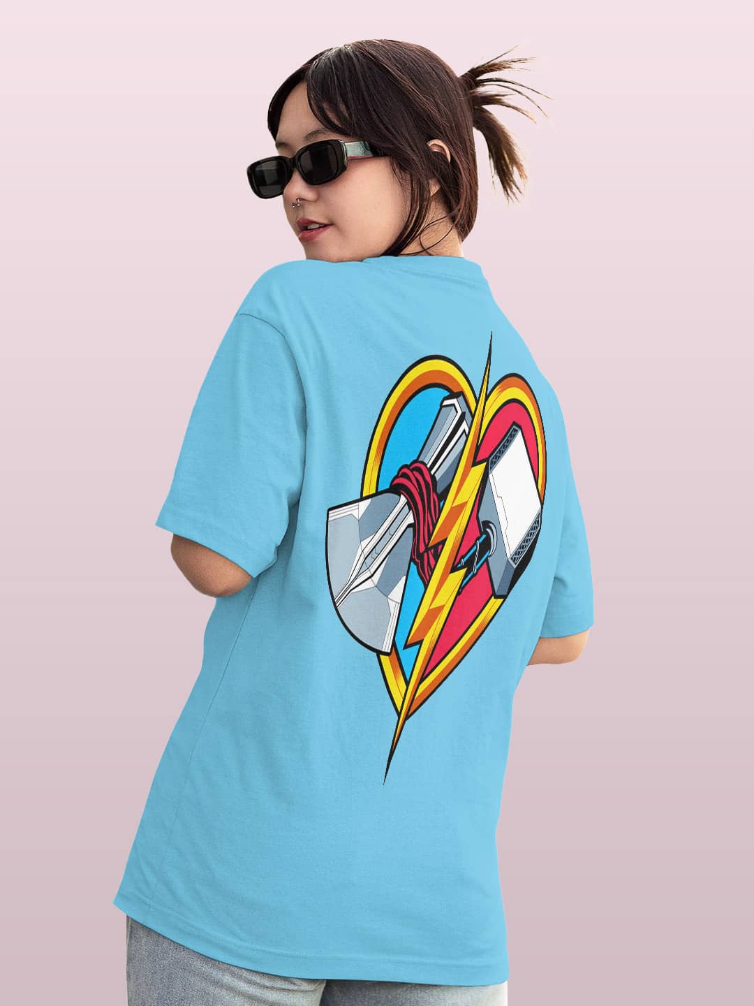 Love and Thunder - Womens Oversized T-Shirt Sky Blue Large