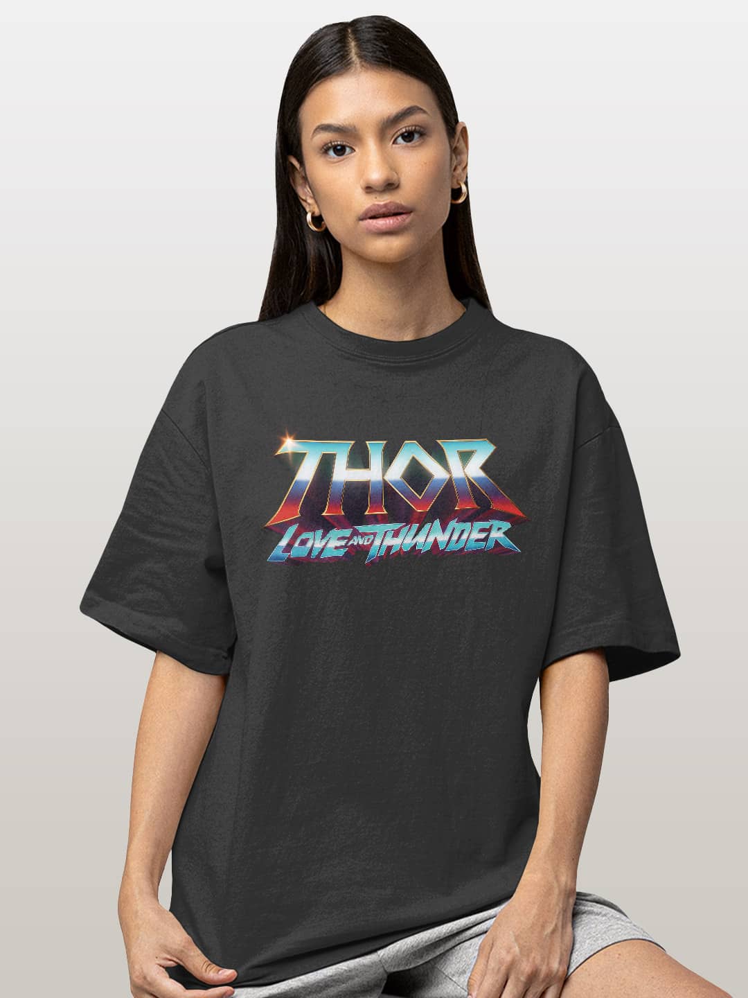 Mighty Thor Pose - Womens Oversized T-Shirt Steel Grey Large