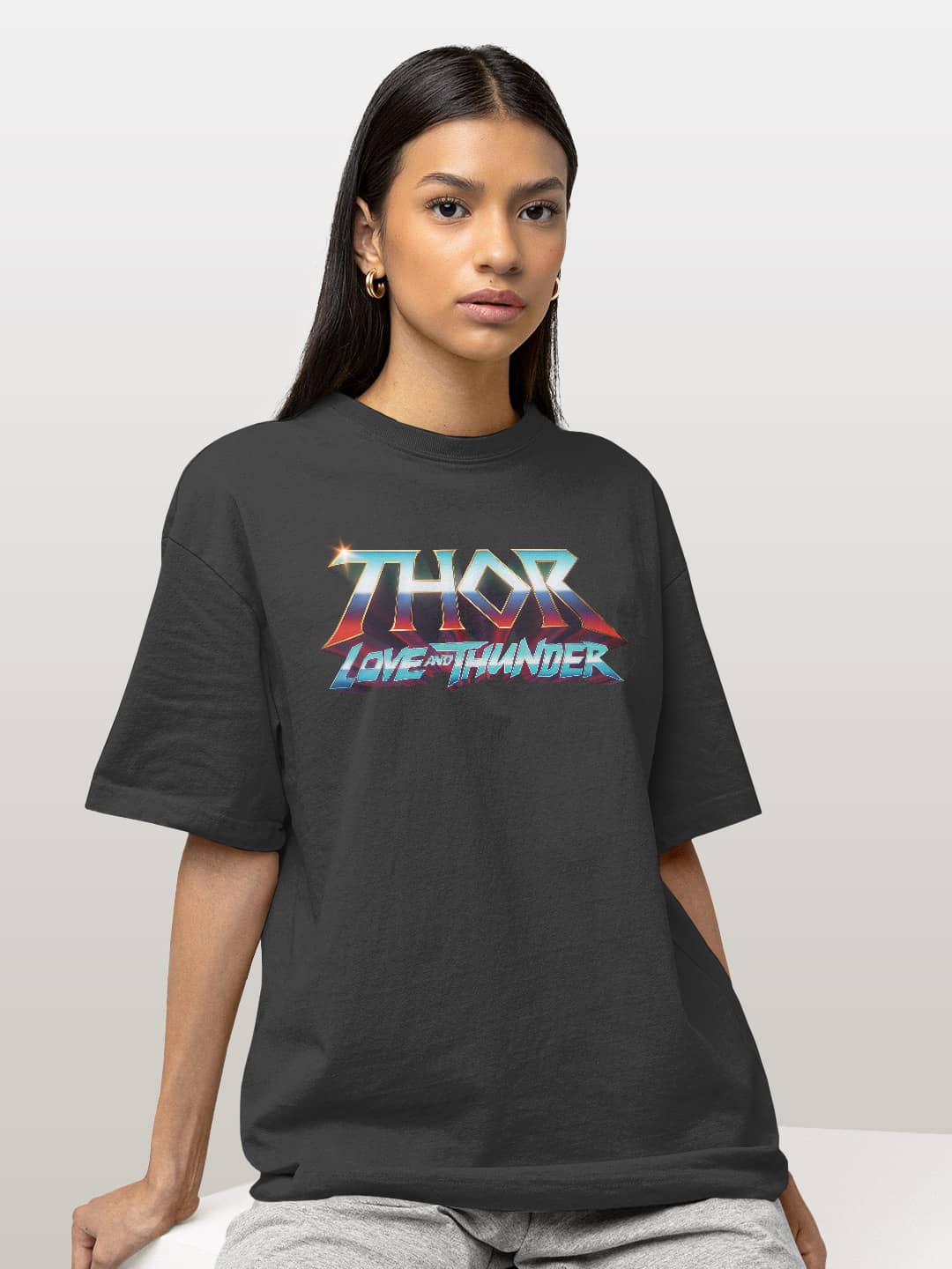 Mighty Thor Pose - Womens Oversized T-Shirt Steel Grey Large