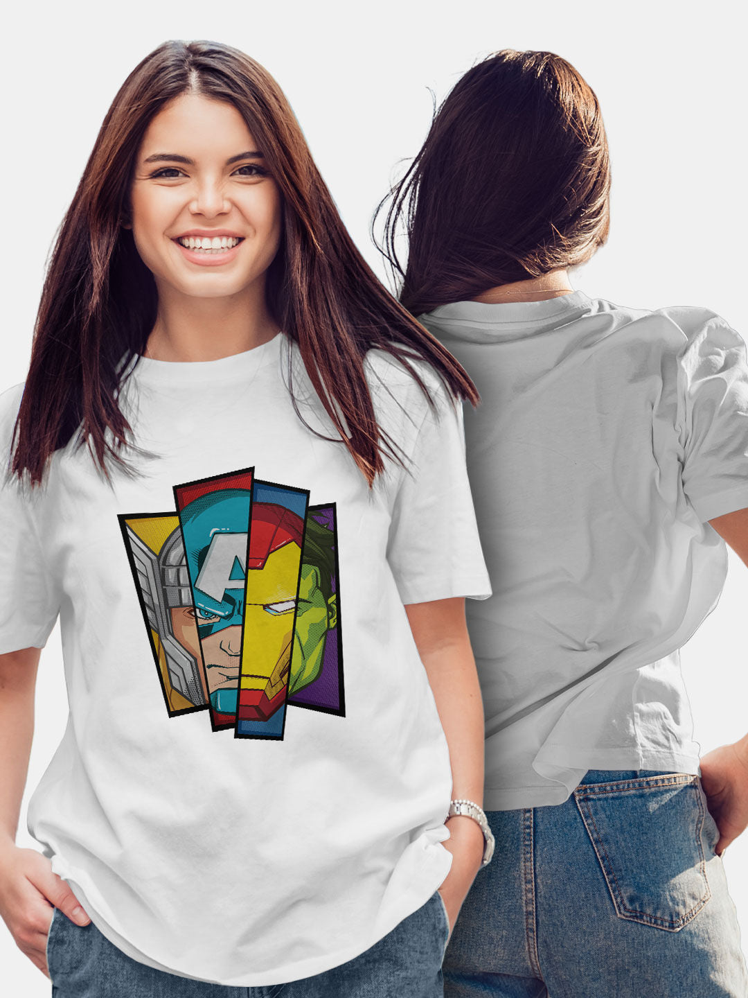 Avengers Faces - Womens T-Shirt - Oversized Fit - White - Large