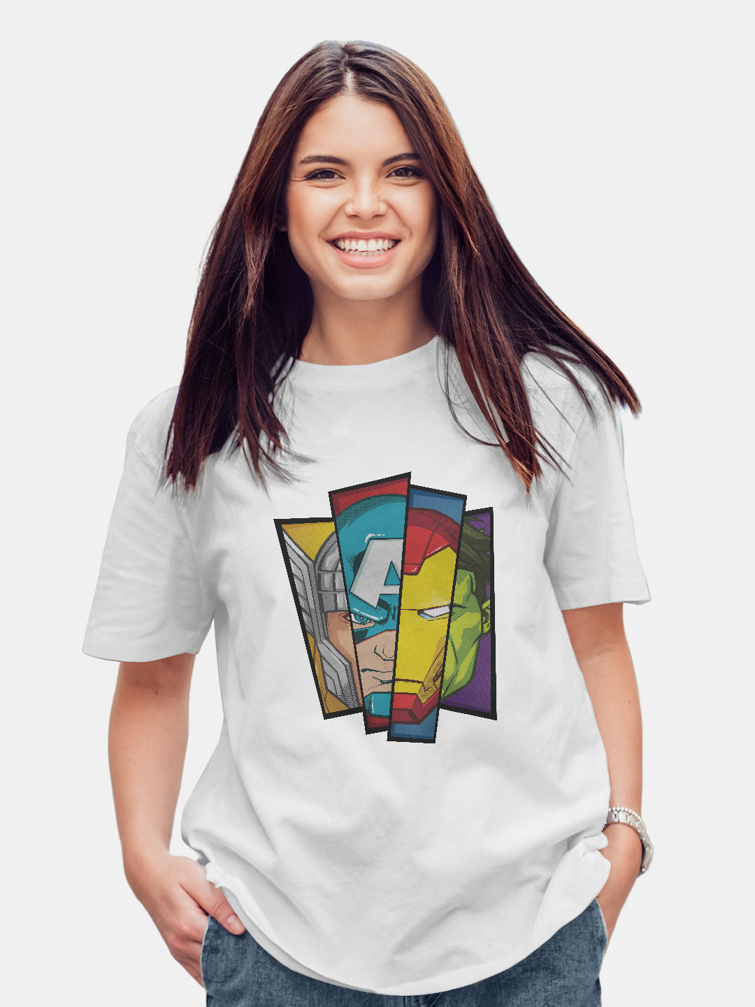 Avengers Faces - Womens T-Shirt - Oversized Fit - White - Large