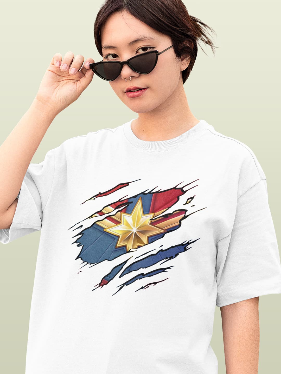 rippedcaptainmarvel-womensoversizedt-shirt-white-xl