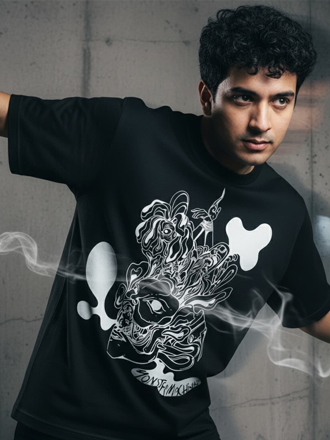 Monster Machine - Mens Oversized T-Shirt Black Large