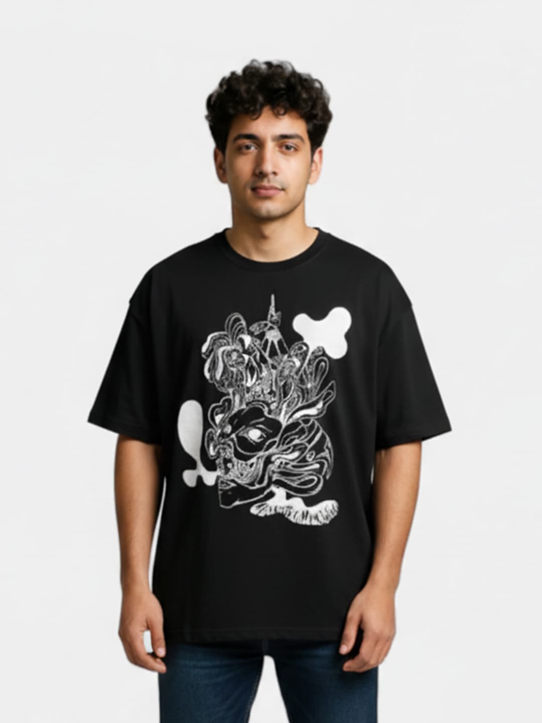 Monster Machine - Mens Oversized T-Shirt Black Medium