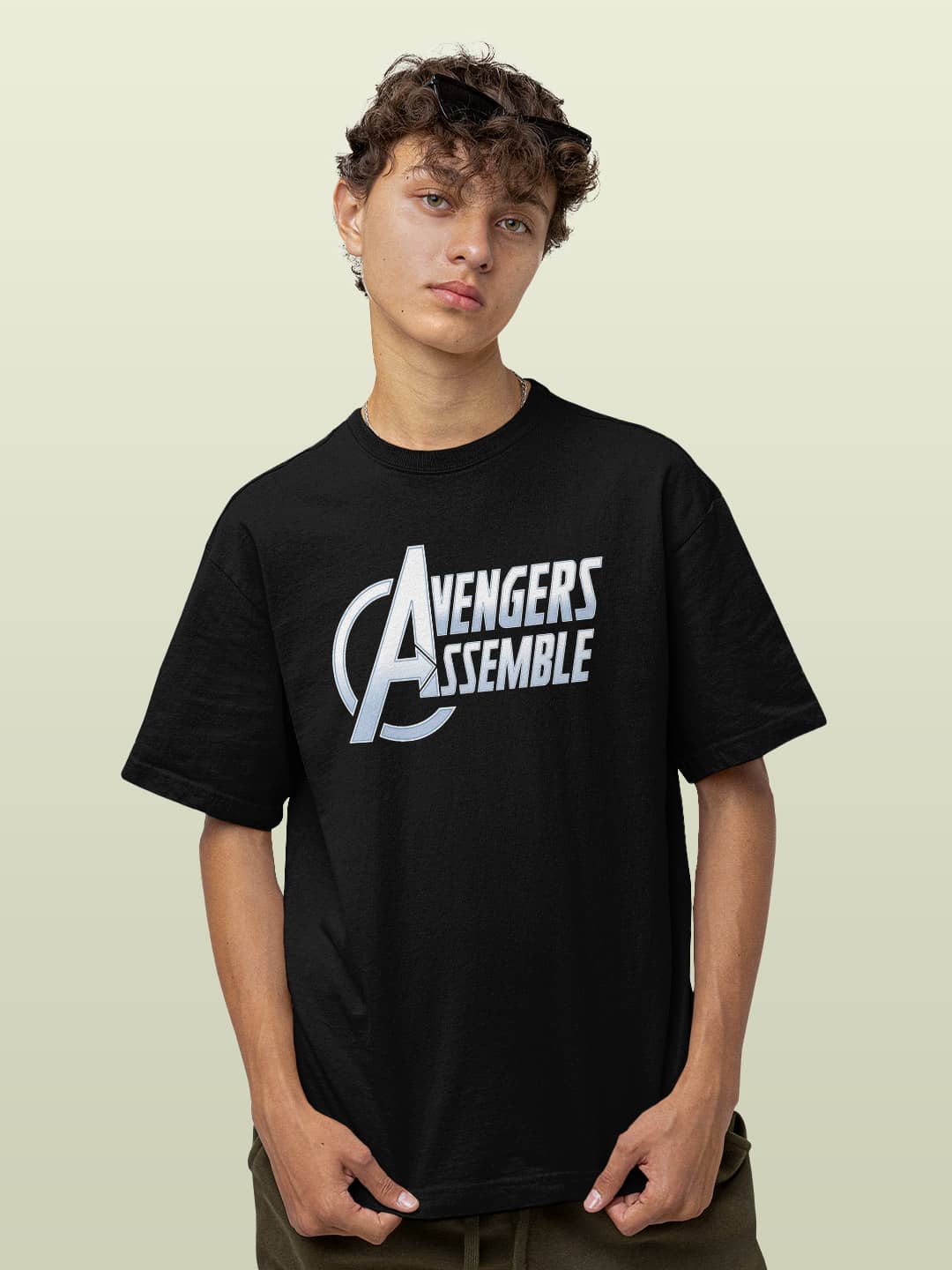 Avengers Assemble Logo - Mens Oversized T-Shirt Black Small