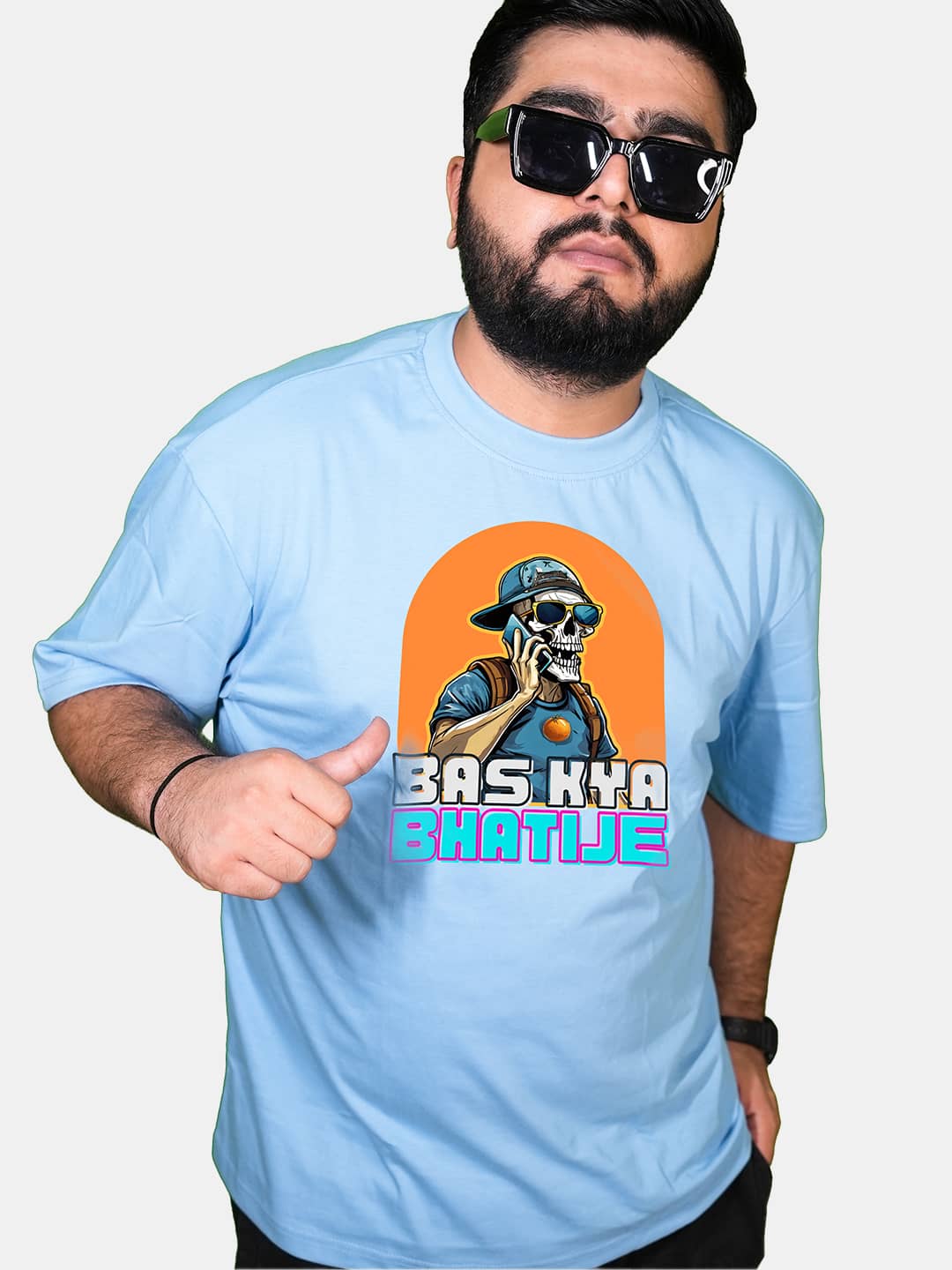 Bas Kya Bhatije - Mens Oversized T-Shirt Sky Blue XL