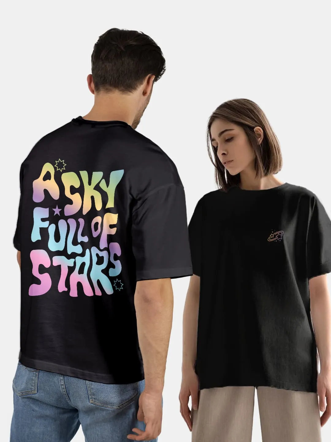 Sky With Stars - Unisex Oversized T-Shirt Black XXL