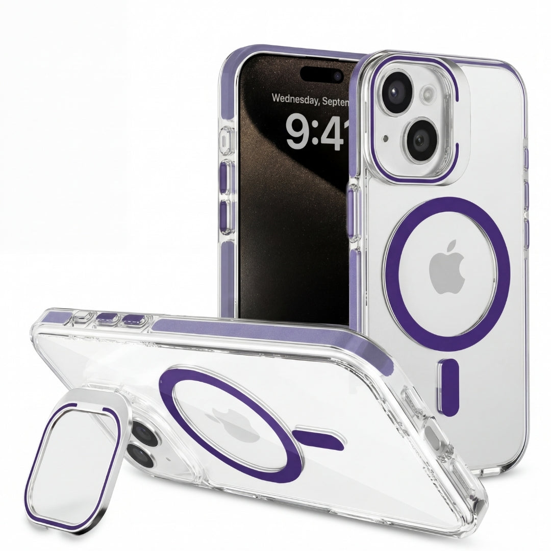 Clear Kickstand iPhone Case for iPhone 15 Purple | Macmerise
