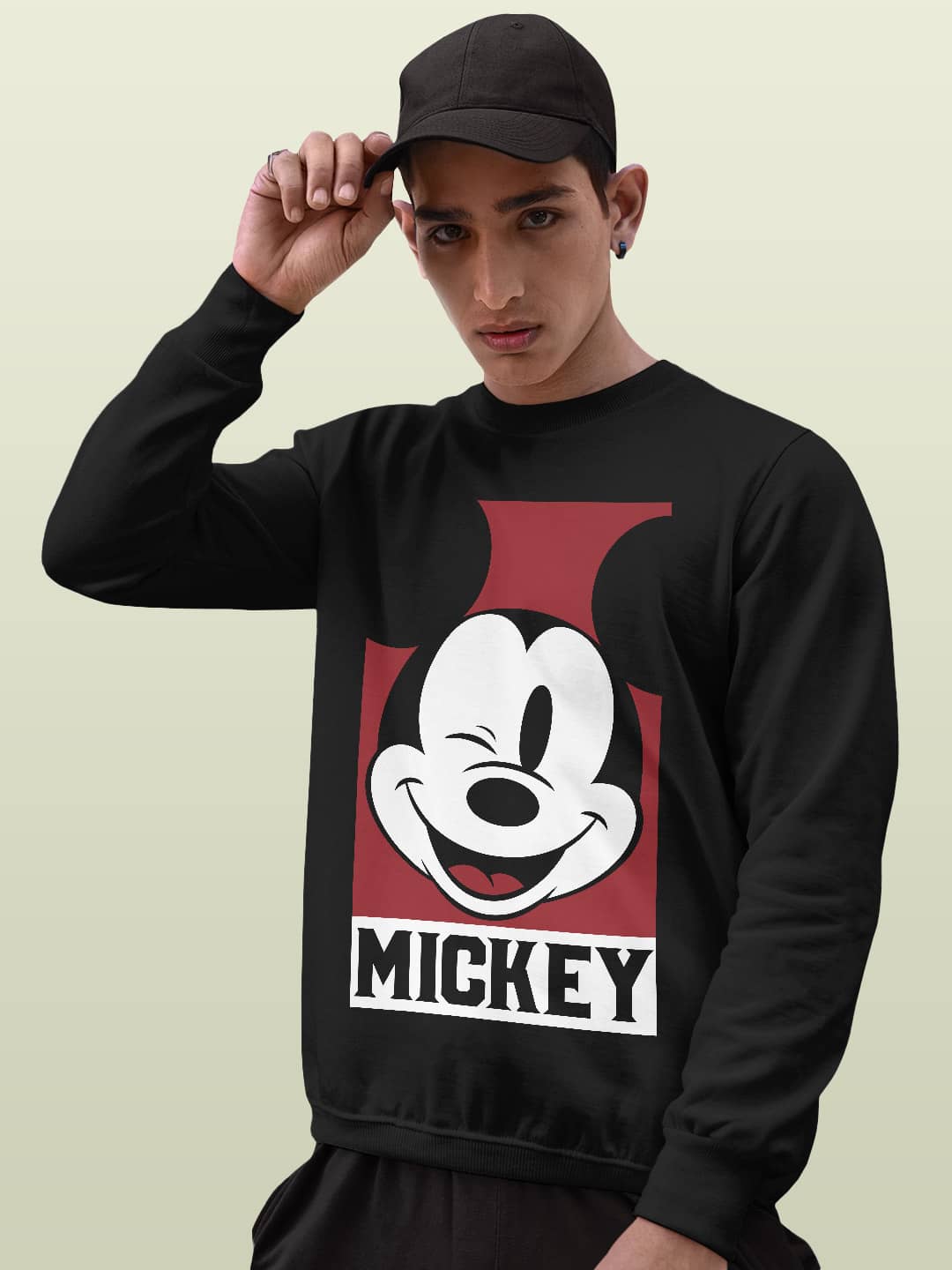 Mickey Mouse Portrait - Mens Sweatshirt - Regular Fit - Black - Medium