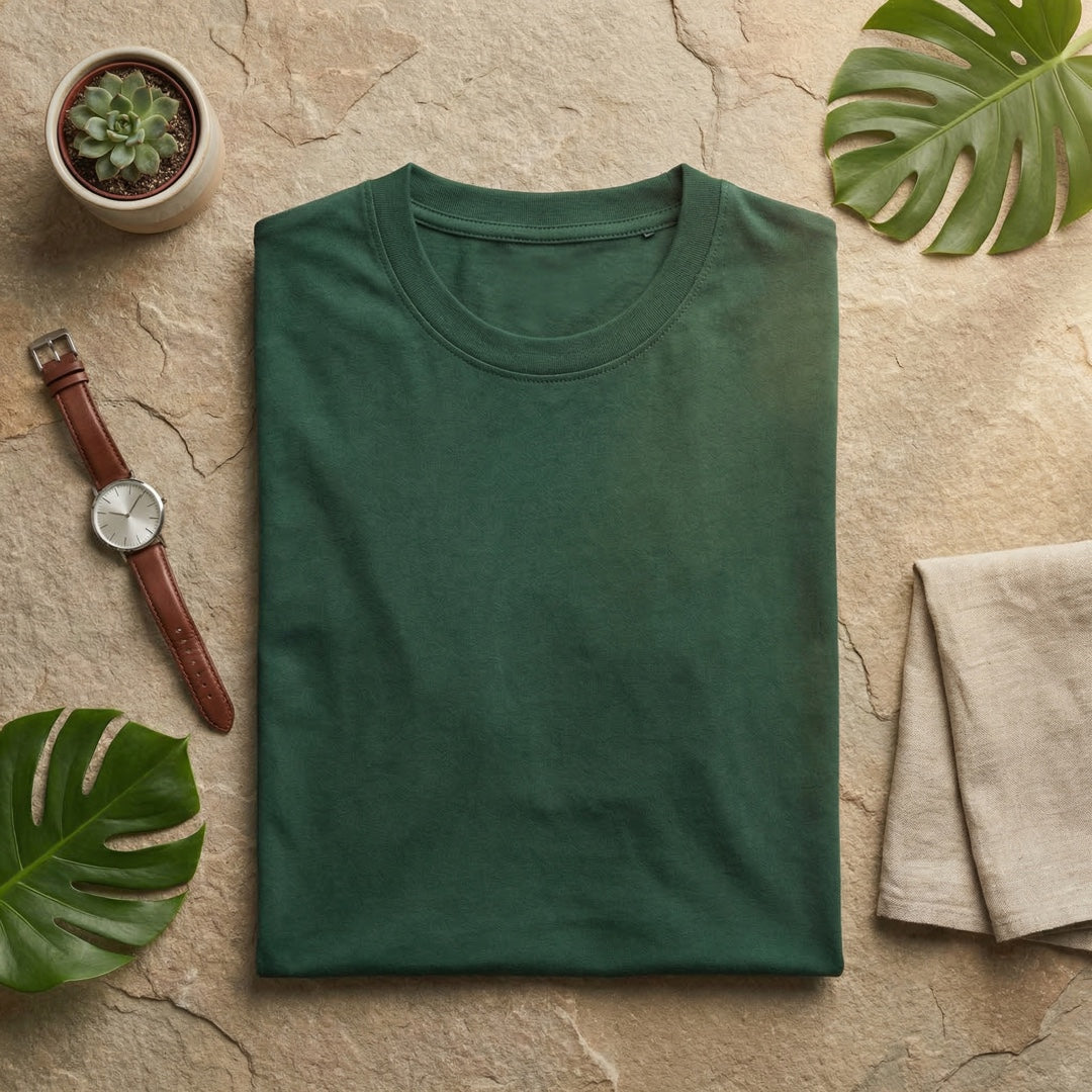 Basics Unisex T-Shirt Green - detail view | Macmerise
