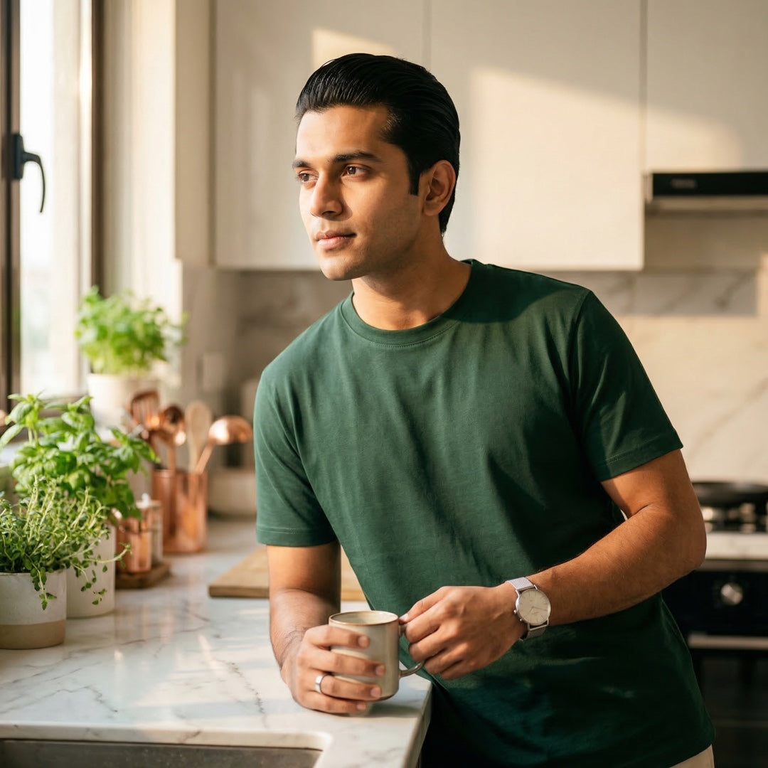 Basics Unisex T-Shirt Green - detail view | Macmerise