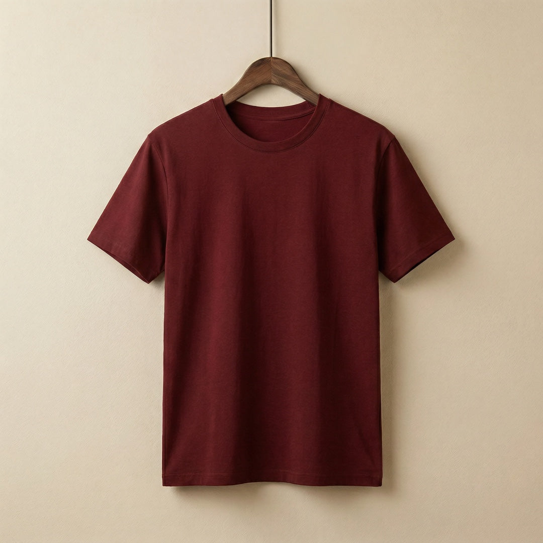 Basics Unisex T-Shirt Maroon - front view | Macmerise