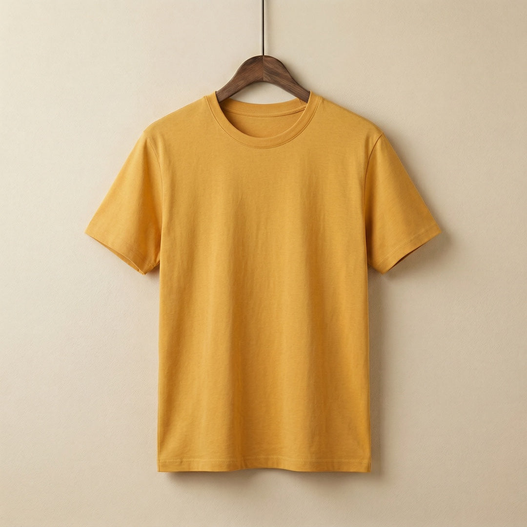 Basics Unisex T-Shirt Mustard - front view | Macmerise